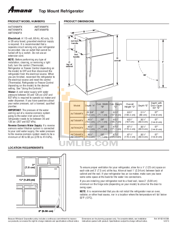 Download free pdf for Amana A4TXNWFX Refrigerator manual